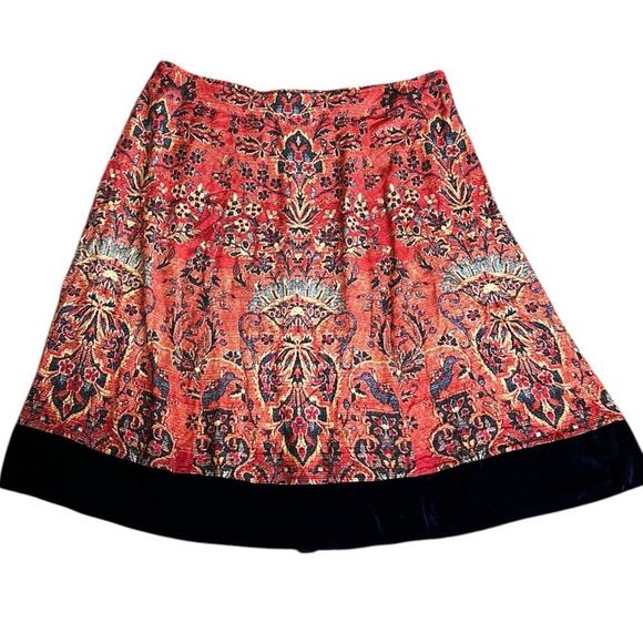 Soft Surroundings Womens 3X Midi Skirt Tawny Batik Floral Boho Velvet Trim - Picture 1 of 8